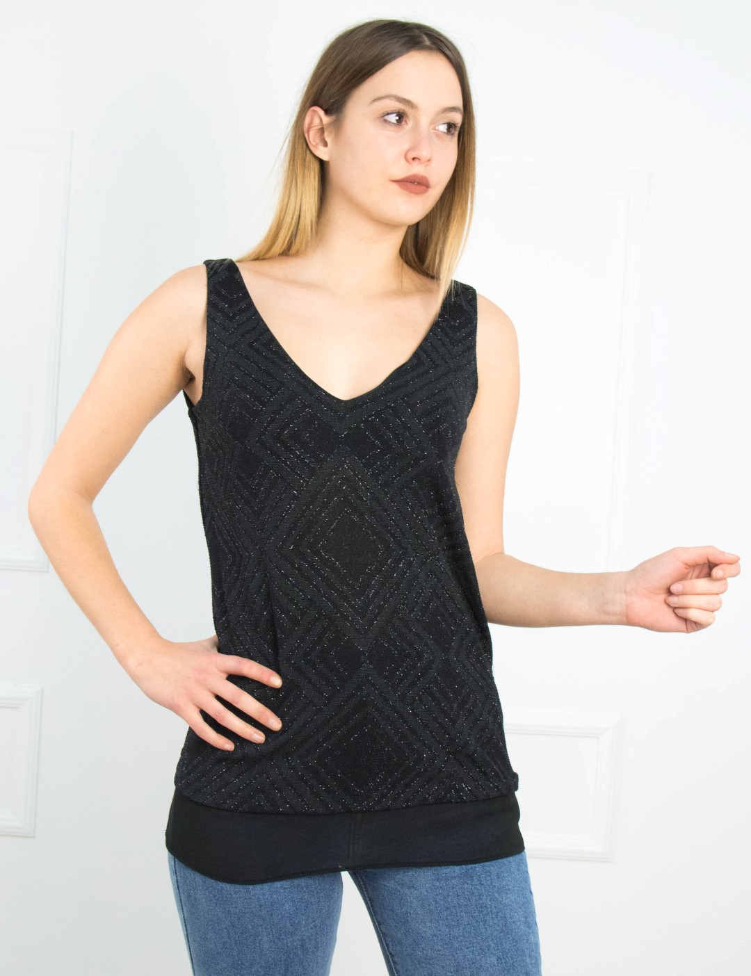 Outlet Γυναικεια μαυρη αμανικη μπλουζα ιριδιζον UK301116